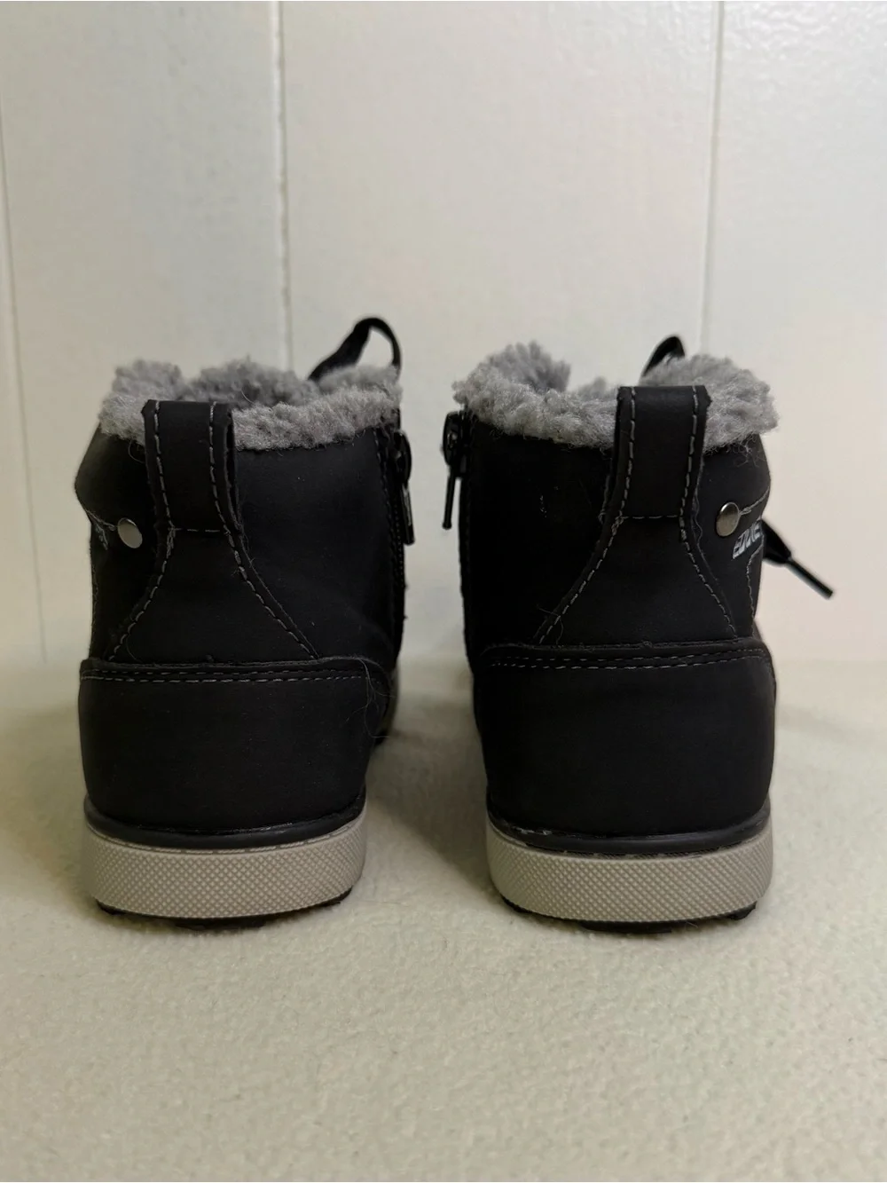 Eddie Bauer Kids' Maddox Black Winter Lace-Up Side Zip Boots with Gray Faux Fur